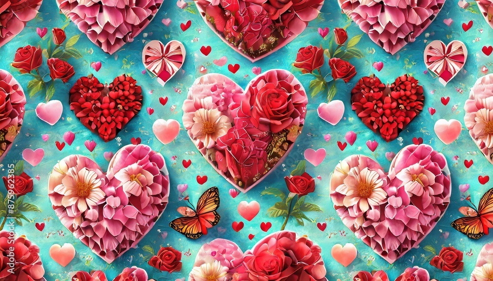 Sticker seamless pattern with hearts