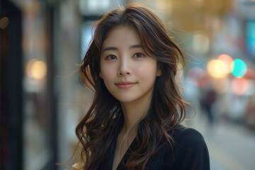 Obraz premium Confident Asian Businesswoman on Urban Street