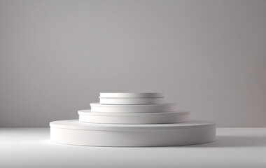 Obraz premium Modern White Tiered Cement Podium Design for Presentations