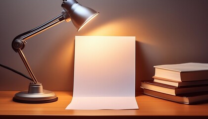 A blank white paper sheet illuminated by the soft glow of a desk lamp.