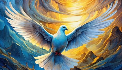 Obraz premium dove of peace on a blue and yellow background