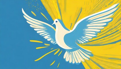 Obraz premium dove of peace on a blue and yellow background