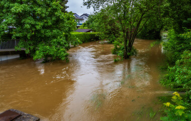 Fototapeta premium Flooded street in Schrobenhausen