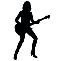 Fototapeta premium Woman plays guitar, front side view, different type of pose vector silhouette 