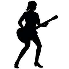 Woman plays guitar, front side view, different type of pose vector silhouette 