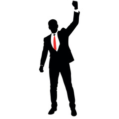 Obraz premium smart and stylish, successful businessman wearing a shoes, raised hand vector silhouette 