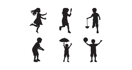 Children playing silhouettes vector illustration.