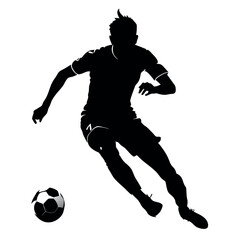 Naklejka premium Soccer player kicking ball vector silhouette, white background