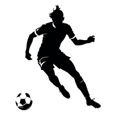 Naklejka premium Soccer player kicking ball vector silhouette, white background