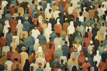 A large crowd of diverse people in paper cut-out style