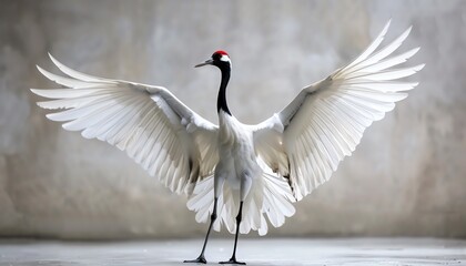 A Japanese crane performing a graceful and elegant dance with its wings spread © Creative_Bringer