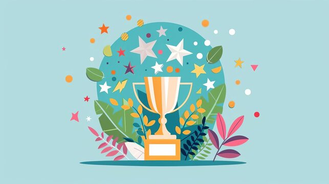 Employee of the month award, recognition ceremony, flat design illustration