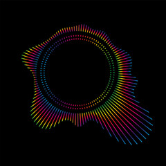 Music equalizer and sound wave. Vector of radial curves spectrum of radio wave oscillations. Multicolored neon sound wave of audio circles.