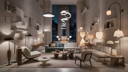 Interior design lamps, living room space with walls and details. modern architecture and design