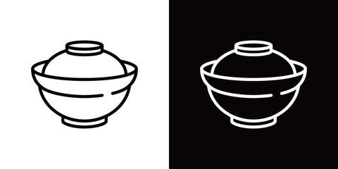 シンプルなどんぶり茶碗のラインアイコン