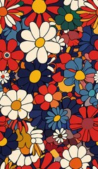 Colorful Flowers illustration tile pattern style art 