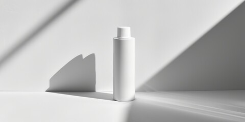 Single white shampoo bootle plain white background shadows leica m6