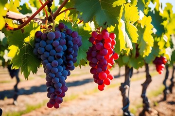 Obraz premium Bunches of ripe grapes before harvest