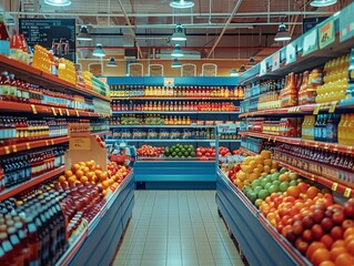 In the supermarket many drinks head up perspective 