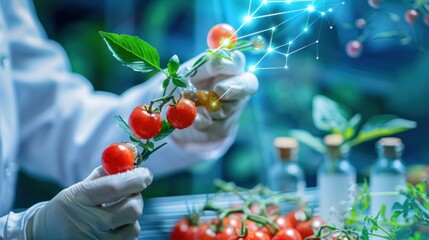 Scientist Studying Tomato Plants in a Laboratory