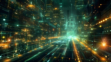 Obraz premium Digital Cityscape at Night