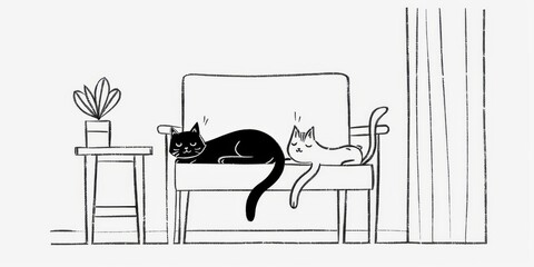 Artistic line art of pets chilling background is pet friendly condominium complex black line on white background