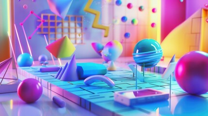 Hyper realistic online learning with vibrant abstract shapes and colors, futuristic education concept