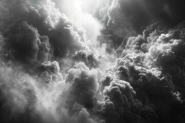 White smoke clouds on a black background. Cloudscape. Created with Generative AI technology.