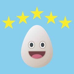 Customer experience vector icon. Icon with cute egg and rating stars. 5 star rating. Icon for restaurants and meals
