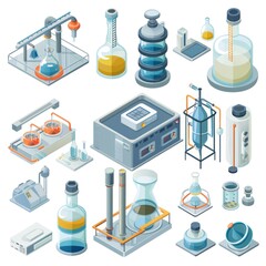 Isometric Set of Laboratory Equipment