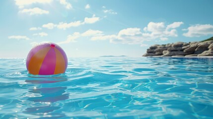 Fototapeta premium Summer holidays background with colorful beach ball floating on luxury swimming pool and copy space