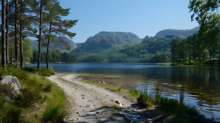 Beautiful mountain lake landscape in Norway
