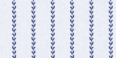 Indigo denim blue leaf motif seamless border. Japanese dye batik fabric style effect print banner swatch.  © Limolida Studio