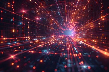 Fototapeta premium Abstract technology background with glowing particles and light rays