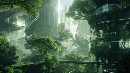 Obraz premium Advanced reforestation technology, hyper realistic, hightech environment, futuristic green innovation
