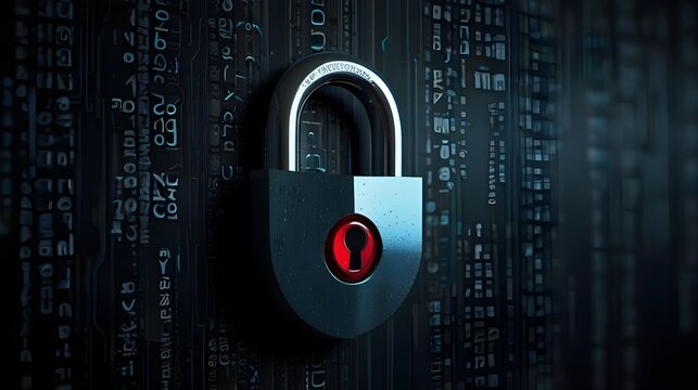 Unique Perspective on Cyber Security with Padlock,network defense, cyber threat, digital protection, secure server, internet safety