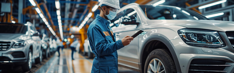 An automotive engineer performs advanced vehicle inspections on assembly plans