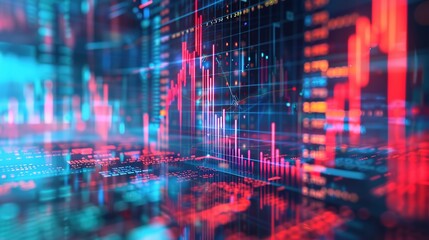 Futuristic Abstract Financial Markets and Digital Economy Symbols on Modern Background