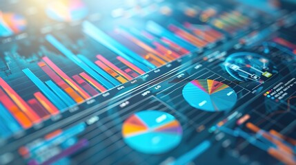 Futuristic 3D Financial Analysis Visualization with Dynamic Charts and Graphs on Modern Backdrop