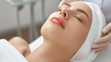 Detailed shot of a woman undergoing rejuvenation treatment by a doctor at a beauty clinic.