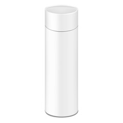 White blank tall tube shaped gift box with round lid. Realistic 3d vector mock-up. Cardboard tubular cylinder box packaging. Mockup. Template for design
