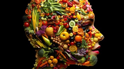 Naklejka premium Create a unique image of a womans face using a variety of vegetables for a visually stunning effect.