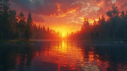 Fototapeta premium sunset on the lake