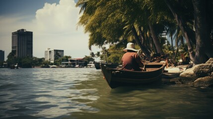 Obraz premium Relaxing vacation in Bangkok, Thailand with a couple exploring the vibrant city background.