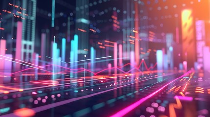 Obraz premium Digital Financial Growth Visualization with 3D Data Charts on Spacious Background