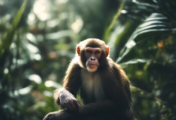 Fototapeta premium in animal jungle photo curious outfit monkey creative character generative wildlife concept ai playful black adventurous