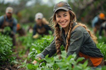 Community Farming: Joyful Farmers and Gardeners Working Outdoors