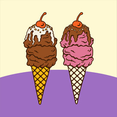 Fast Food Illustration Affogato Ice Cream Cone Digital Hand Drawing