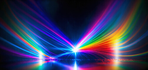 Colored abstract lines of light that visualize the refraction and the spectrum of natural light and its different wavelengths