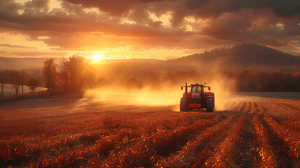 Fototapeta premium Harvesting Golden Wheat at Sunset